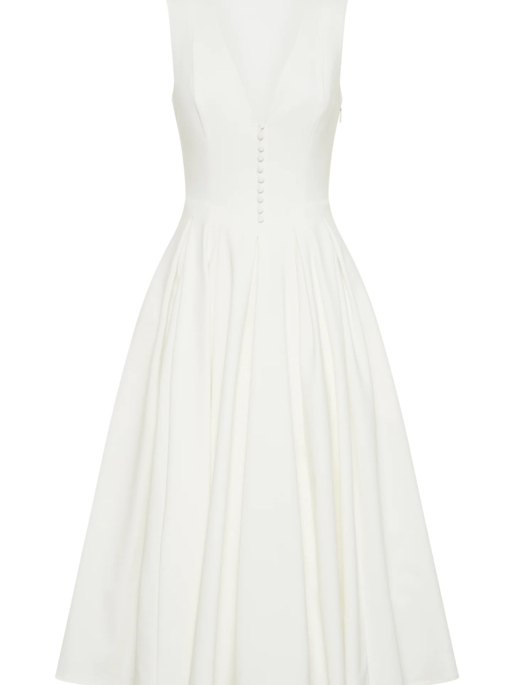 Meshki White V-Neck Midi Dress with Covered Buttons